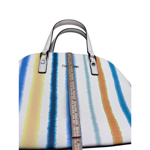 Calvin Klein Womens Striped Dome Satchel Handbag With Zipper Closure - Picture 9 of 9